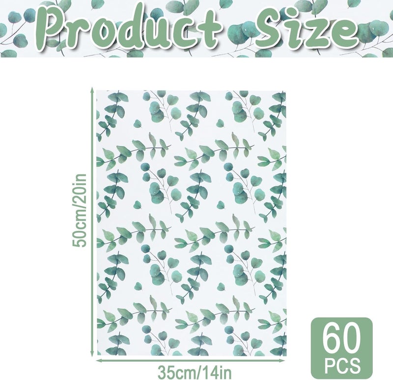 Ethanberg 60 Sheets Eucalyptus Gift Wrapping Tissue Paper Bulk, Greenery Botanical Tissue Paper for Gift Bags, Decorative Art Papers for DIY Crafts Wedding Birthday Holiday Party Decor, 20x14 Inches - Image 2